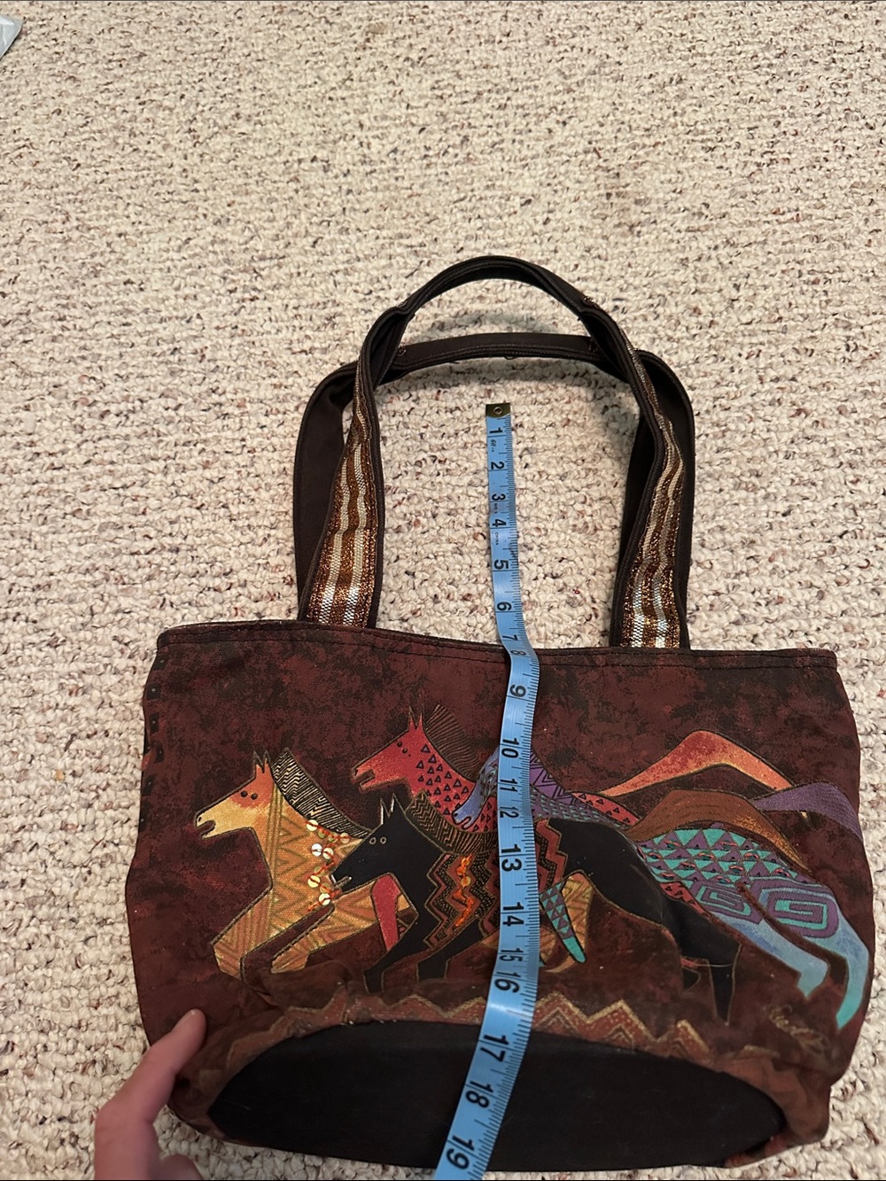 Laurel Burch Brown Tote with Colorful Horse Motif - Picture 6 of 6